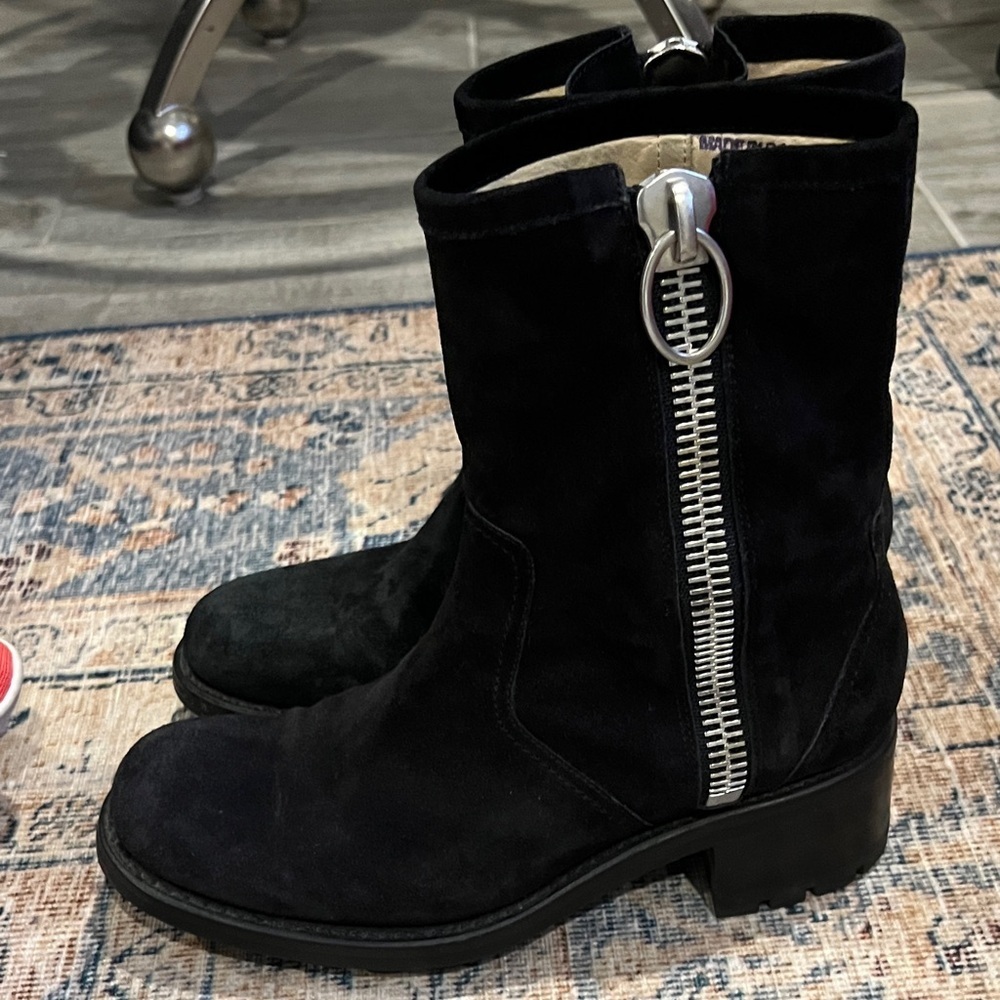Free Lance Black Suede Boots buckle strap side zipper 40 / 9 1/2 - Picture 7 of 12